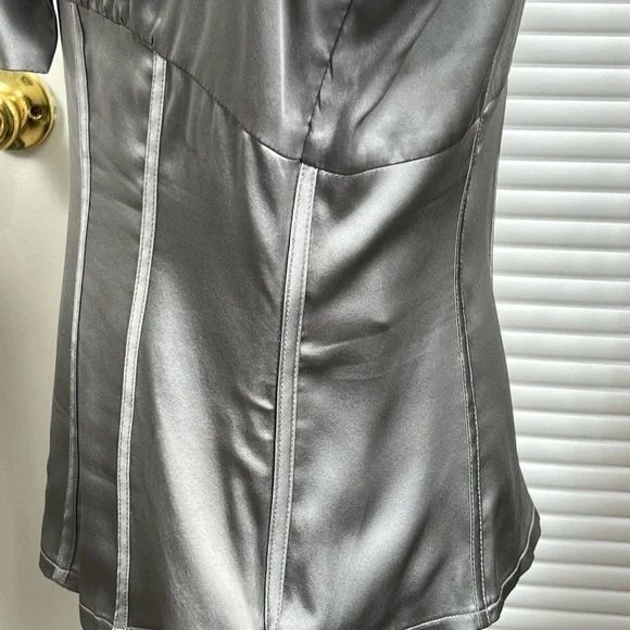 Silver Tie Front Fitted Blouse - Picture 9 of 15